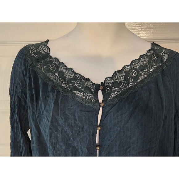 Jolt Lace Blouse Size X-large Button Up blue green Blouse XL - Picture 2 of 5